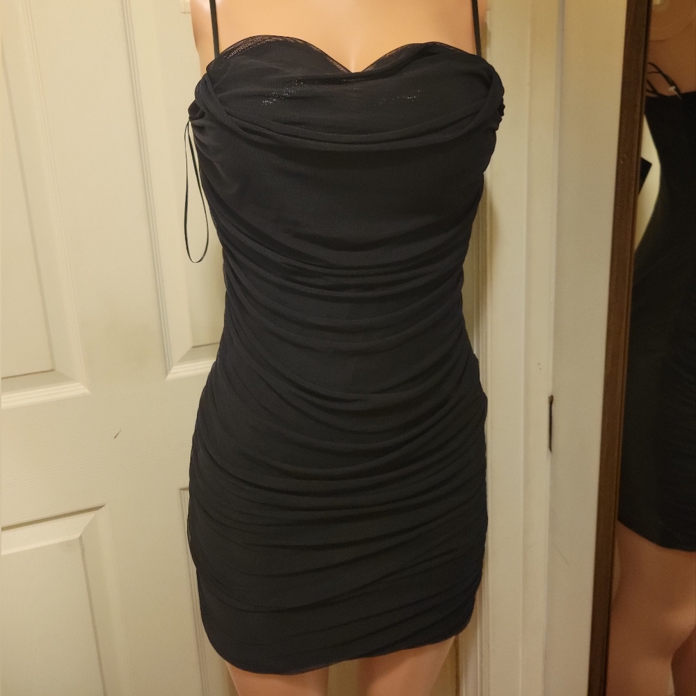 Celebrity Fashion by Hera Collection Black Spaghetti Strap Ruched Dress SZ L
